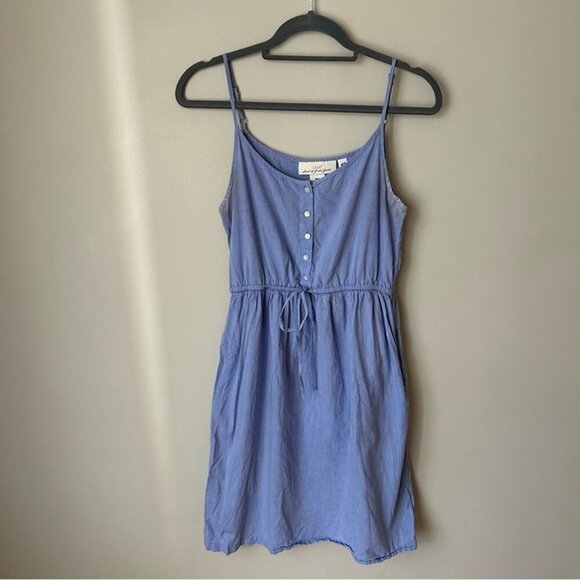 H&M Blue Button Down Sleeveless Spaghetti Strap Pocket Sundress Mini Size 6 - Picture 2 of 7